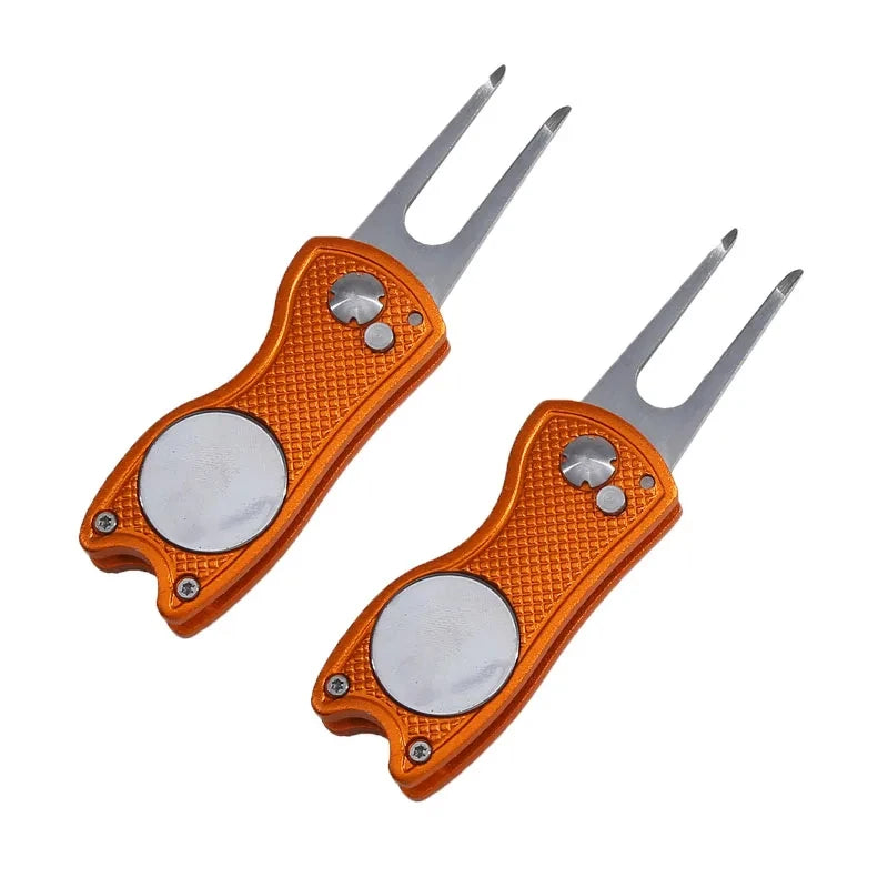 1/2Pc Foldable Golf Divot Repair Tool with Golf Ball Tool Pitch Groove Cleaner Golf Accessories Putting Green Fork Training Aids