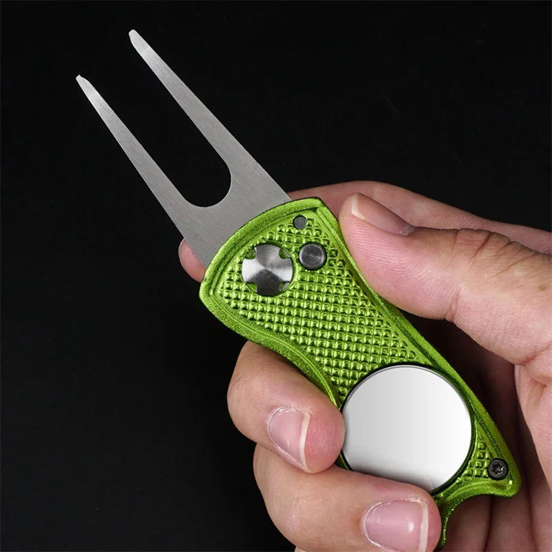 1/2Pc Foldable Golf Divot Repair Tool with Golf Ball Tool Pitch Groove Cleaner Golf Accessories Putting Green Fork Training Aids