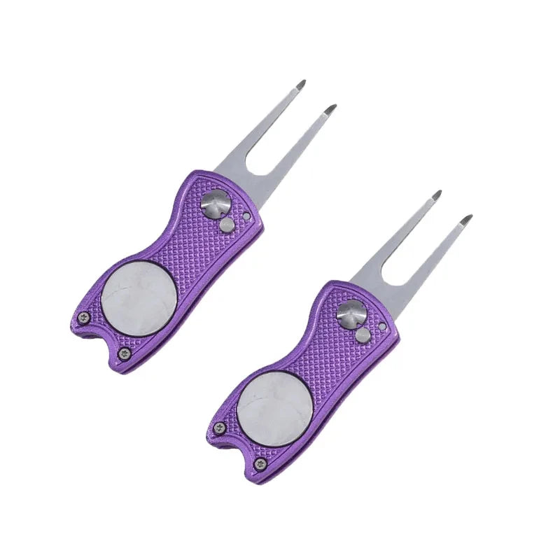 1/2Pc Foldable Golf Divot Repair Tool with Golf Ball Tool Pitch Groove Cleaner Golf Accessories Putting Green Fork Training Aids