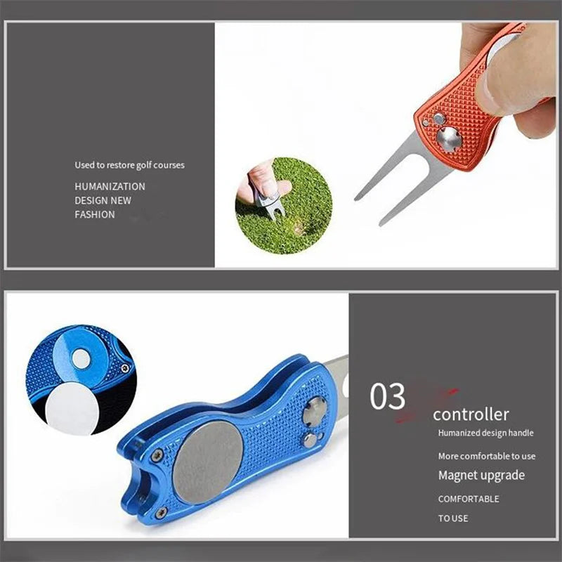 1/2Pc Foldable Golf Divot Repair Tool with Golf Ball Tool Pitch Groove Cleaner Golf Accessories Putting Green Fork Training Aids