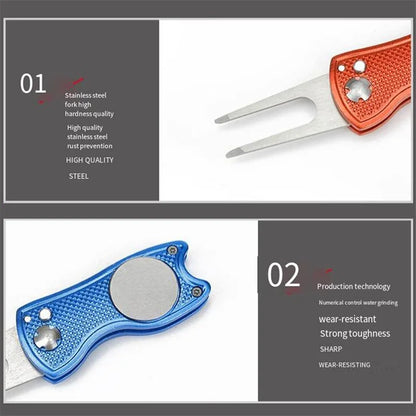 1/2Pc Foldable Golf Divot Repair Tool with Golf Ball Tool Pitch Groove Cleaner Golf Accessories Putting Green Fork Training Aids