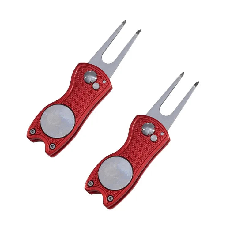 1/2Pc Foldable Golf Divot Repair Tool with Golf Ball Tool Pitch Groove Cleaner Golf Accessories Putting Green Fork Training Aids